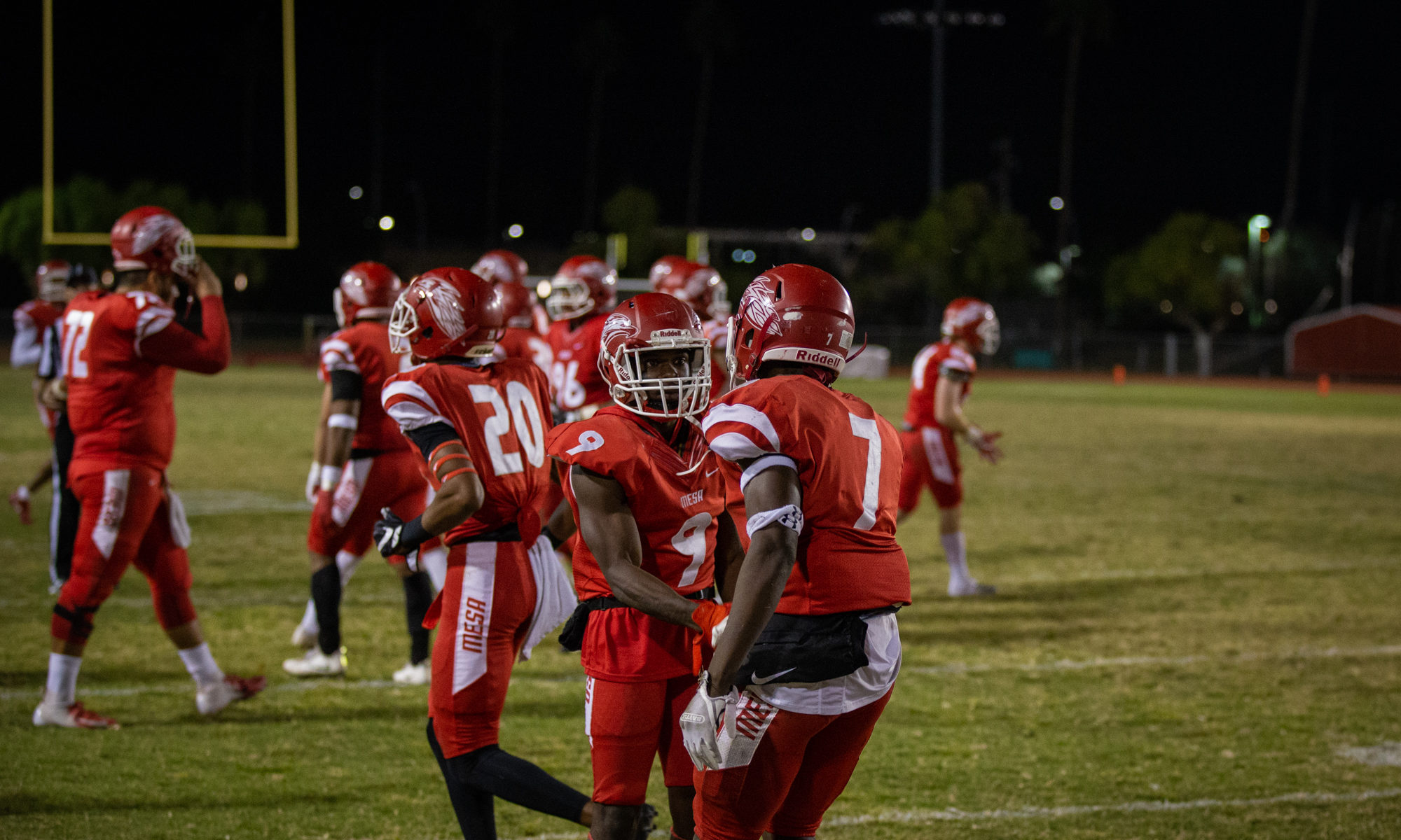 Mesa players warm up before their final home game of the 2018 season. They finished the season with a 4-5 overall record. (Photo by Matthew Roy)