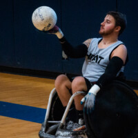 Goss grew up playing lacrosse and has always been highly competitive. He said he loved the aggression of the sport and desired to find a contact sport that he could play. "I've found that same agression with murderbll," he told us. (Photo by Olivia Steinfeld)